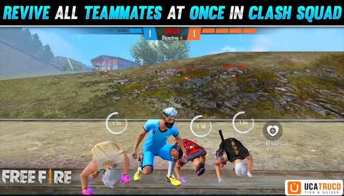 Top 10 Free Fire MAX Tips to Win Every Match 3 Free Fire MAX squad reviving a downed teammate during a match to demonstrate teamwork strategy